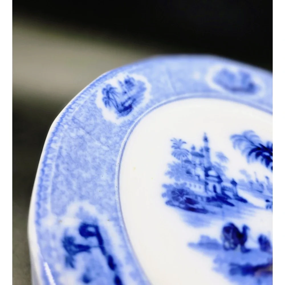 Set of 5 Antique W Adams & Sons Euphrates Flow Blue Ironstone Plates England